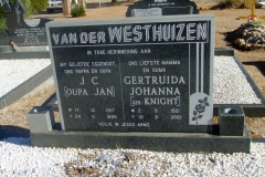 Van der Westhuizen, JC born 17 December 1917 died 24 November 1989 and Gertruida Johanna nee Knight born 02 September 1921 died 10 August 2003