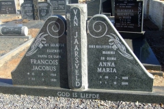 Van Jaarsveld, 10 August 1914 died 30 November 1991 and Anna Maria born 30 July 1923 died 1 October 2009